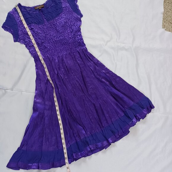 Jessica Purple Crinkle Midi Dress Shiny Short Sleeve Full Skirt Retro Size 6 - Picture 12 of 12